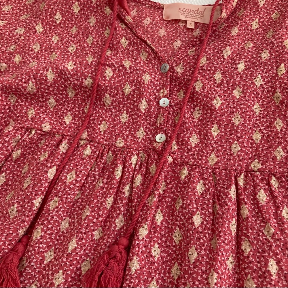 Scandal Italy dress cotton babydoll resort vacation gold pink print size S - Picture 4 of 16